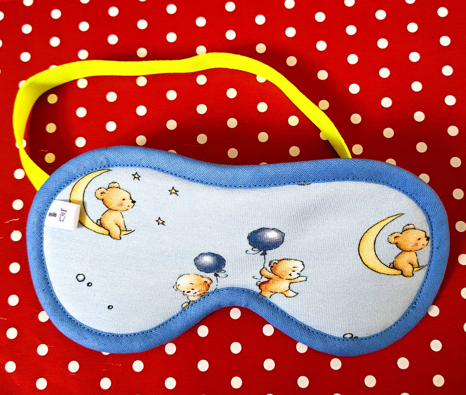 kinder-schlafbrille aus weichem Baumwolljersey mit Teddy und Sternen
