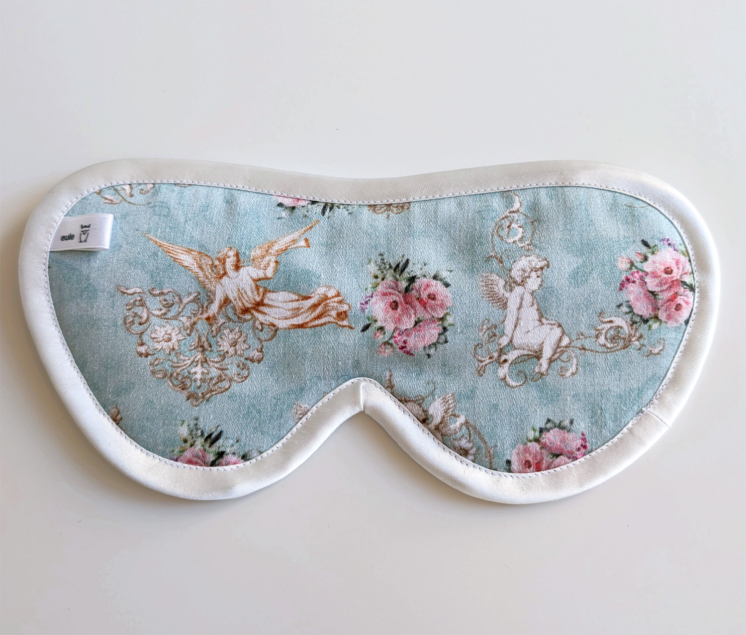 schlafbrille aus hochwertiger baumwolle mit engeln und rosen